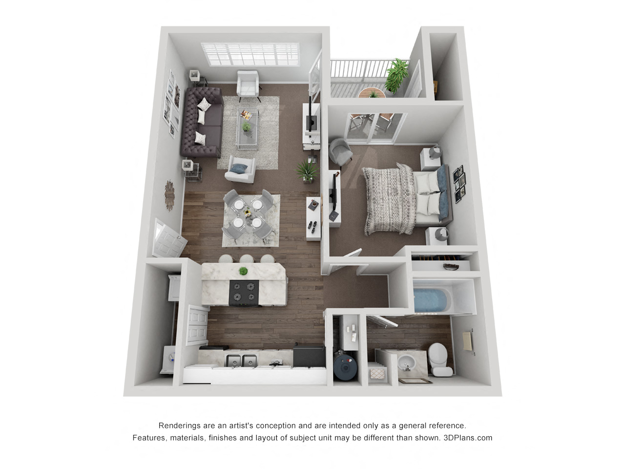 Peaks at Falls Park 1x1 Floor Plan